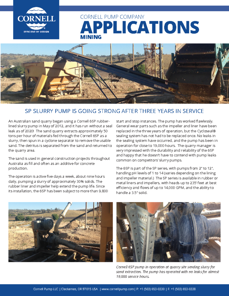 Australian Quarry Cornell Pump Company