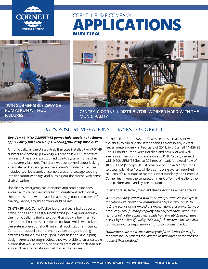 Sewage Pumping in UAE Cornell Pump Company